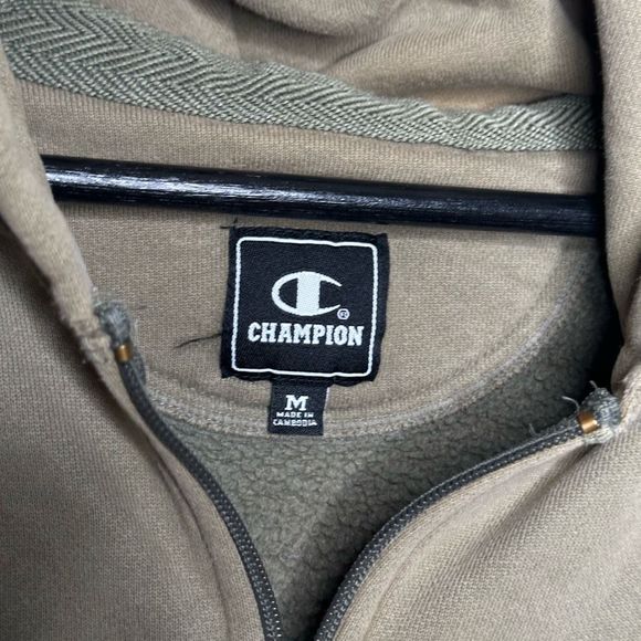 Vintage Champion Zip Up Sun Faded Hoodie Olive Green Medium - Picture 4 of 5
